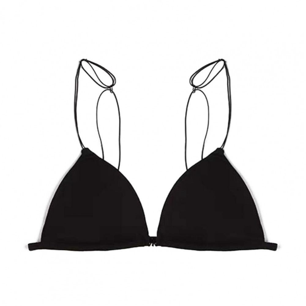 Triangle Cup Front Buckle Spaghetti Strap Bra - Black - Shop N Save