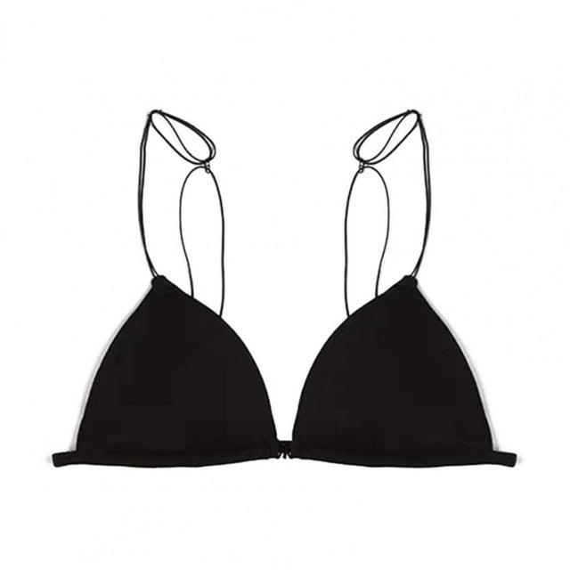 Triangle Cup Front Buckle Spaghetti Strap Bra - Black - Shop N Save