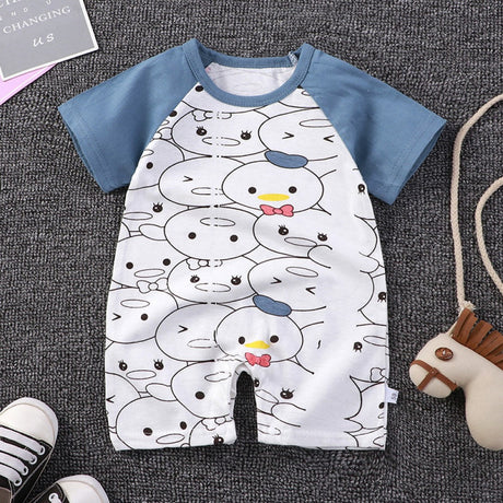 Pure Cotton Short-Sleeved Newborn Baby Jumpsuit - Blue - Shop N Save
