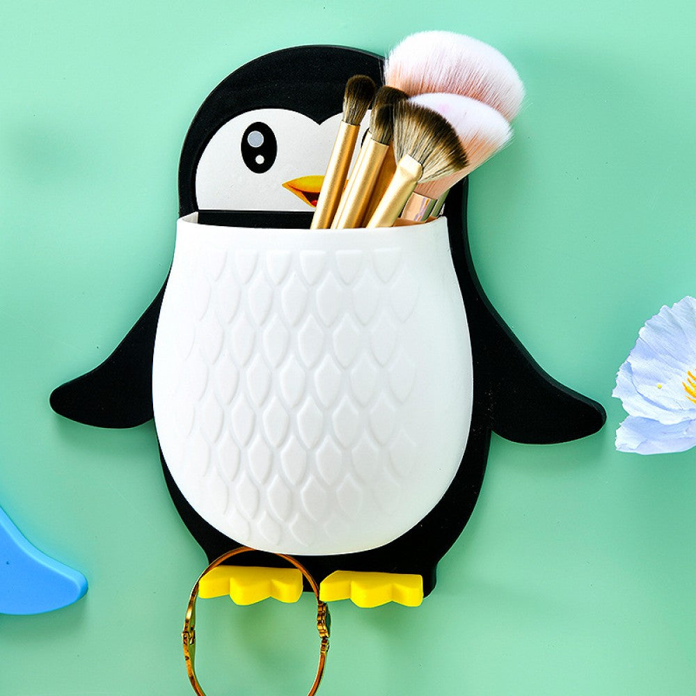 Penguin Shape Multifunctional Storage Holder Wall Mount - Black