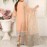 3 Piece Fancy Embroidery Dress - Stylish Light Weight Chiffon Organza Fabric Suit Indian Pakistani Fancy Embroidered Dress For Events Party Outdoor Dress - Peach - Shop N Save