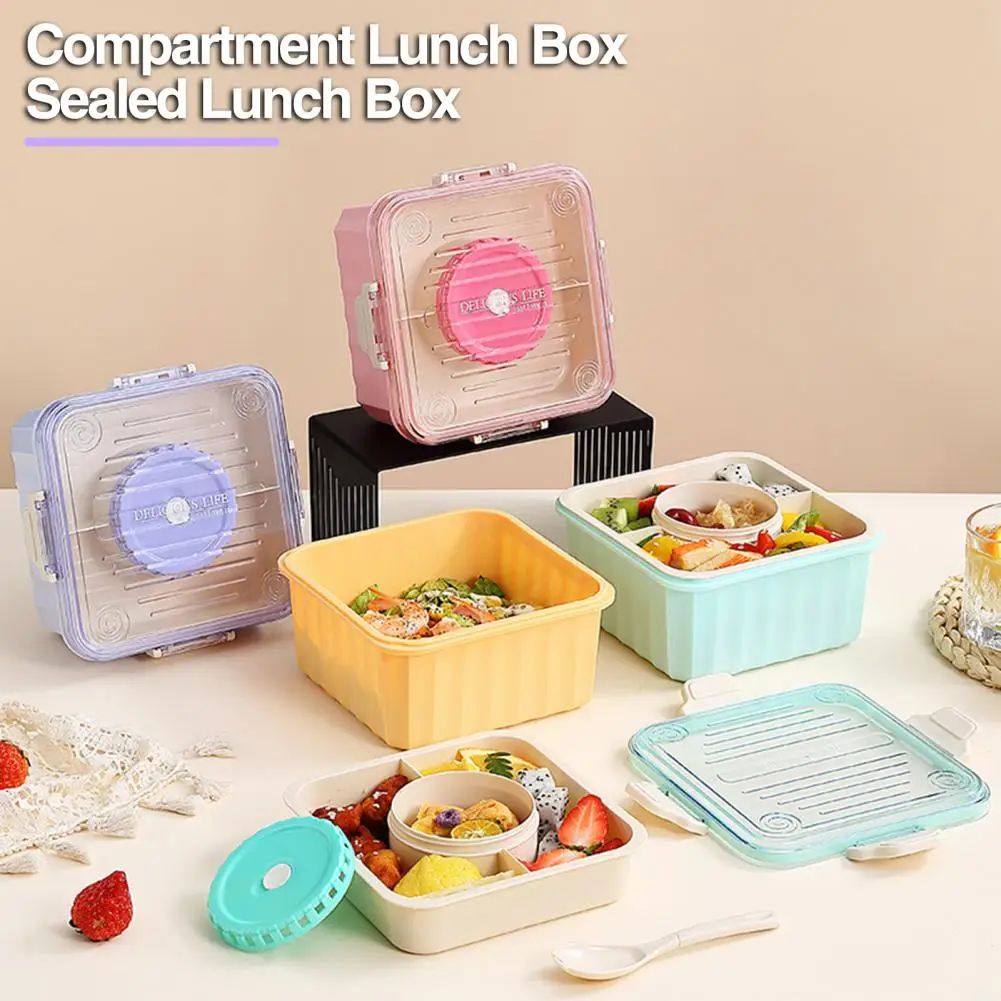 2.15L Lunch Box: Grid Design Dinnerware, Bento Box, Food Container for Home, Office, School (Orange).