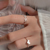 2 Pcs Hollow Love Set Ring Female Light Luxury Temperament Niche Design Silver
