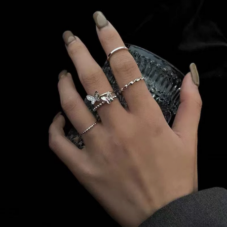 Fashion Butterfly Metal Punk Rings For Teenagers Gift Jewellery Buckle