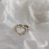 2 Pcs Fashion Heart Shaped Mixture Ring Hip-Hop Punk Hollow Women Ring Silver