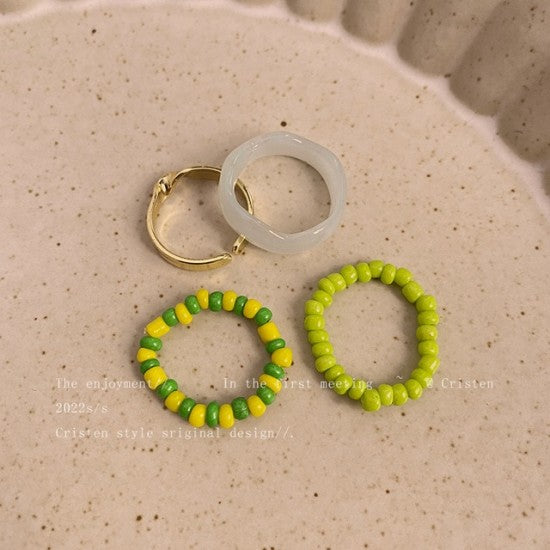 Summer Crystal Bead Rings Set For Women Bohemia Fresh Orange Yellow