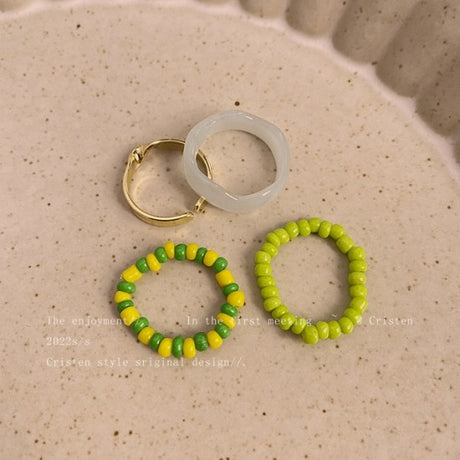 Summer Crystal Bead Rings Set For Women Bohemia Fresh Orange Yellow