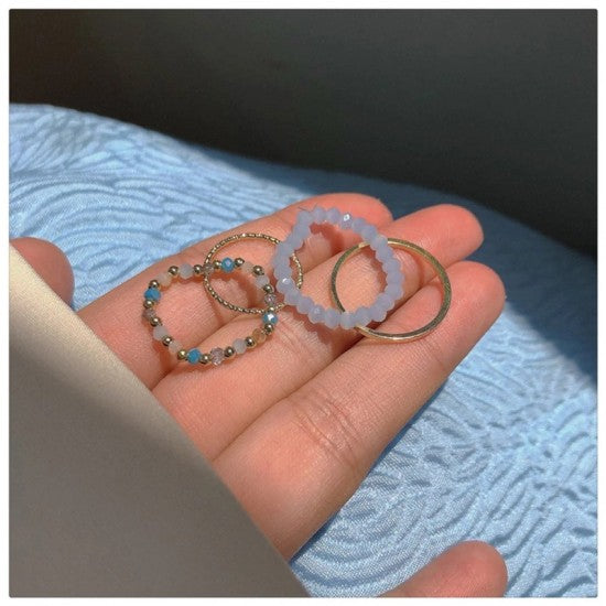 Summer Crystal Bead Rings Set For Women Bohemia Fresh Orange Yellow