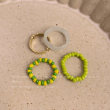 Summer Crystal Bead Rings Set For Women Bohemia Fresh Black and White