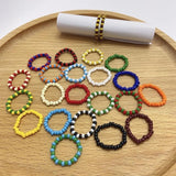 Summer Crystal Bead Rings Set For Women Bohemia Fresh Black and White