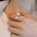 Pearl Ring Fashion U Shaped Opening Adjustable Ring For Women Golden