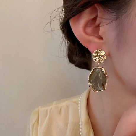 2023 Zircon Square Earrings: Vintage Gold, Small Women's Fashion - Shop N Save