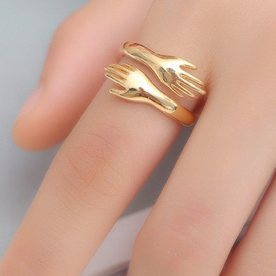 Simple And Romantic Two Hands Embrace Ring For Men And Women SIlver
