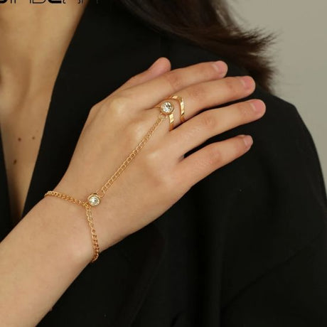 Chain Ring Female Adjustable Conjoined Open Joint Ring Golden