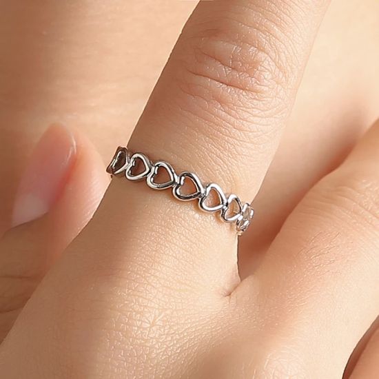 Fashion Cute Hollow Heart Stainless Steel Romantic Ring Silver