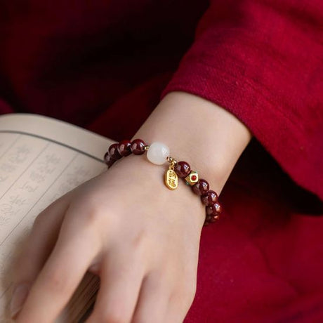 Finger String Of Cinnabar Lucky Transfer Beads Bracelet Wine Red