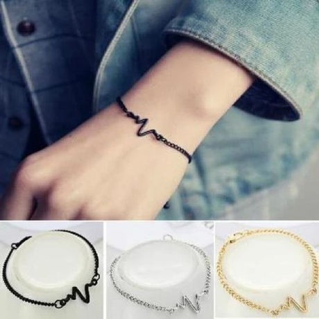 Cardiogram Lightning Design Couple Heartbeat Bracelet - Golden