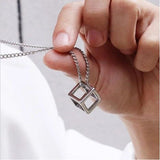 Love Cube Three-Dimensional Necklace Flash Crystal Pendant Silver