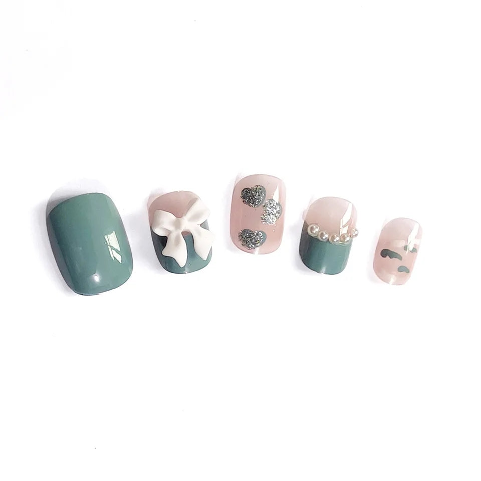 24Pcs Sky Blue Cloud Acrylic Nails: Short, Heart Decal Press-On - Shop N Save