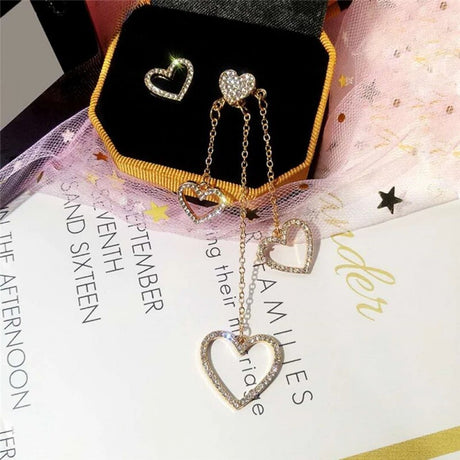 Heart long tassel asymmetric love earrings female temperament - Golden