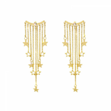 Sequin Star Dangle Long Metal Chain Tassel Drop Earrings - Golden