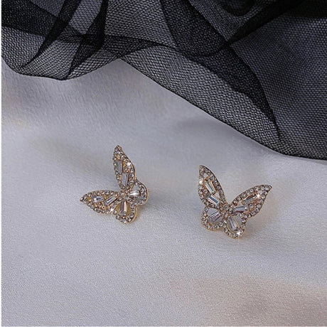 Temperament Women Jewelry Diamond Crystal Butterfly Earrings - Silver