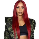 Wig for women with long straight hair burgundy long hair European and American foreign trade export dyed chemical fiber headgear for women