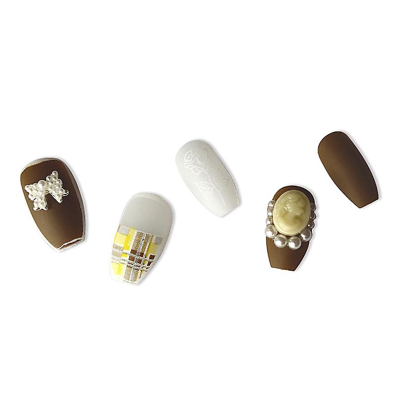Yellow Checkerboard Press-On Nails - Long Round Head, Sweet Style - Shop N Save
