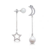 Pearl New Fashion Moon Stars Women Drop Earrings Gift - Silver