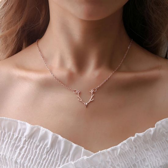 Women Deer Antler Christmas Gift Reindeer Pendant Necklace Silver