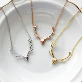 Women Deer Antler Christmas Gift Reindeer Pendant Necklace Golden