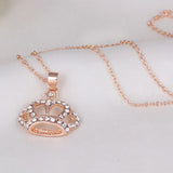 Crown Pendant Necklace Clear Rhinestone Gold