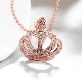 Crown Pendant Necklace Clear Rhinestone Gold