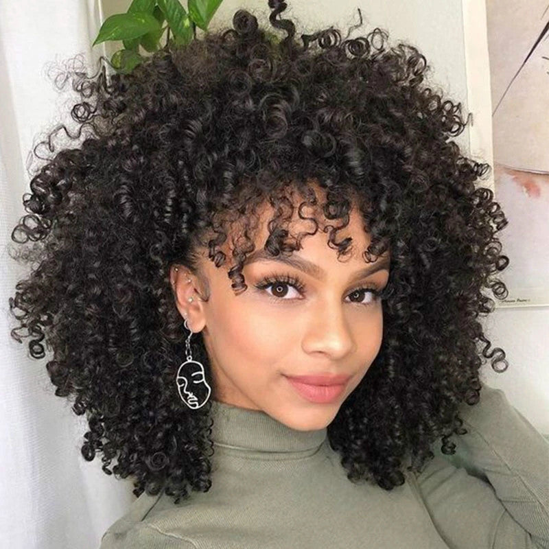 African Curly Wig - Short Fluffy Black Wig