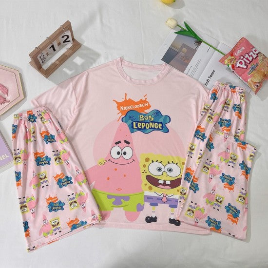 3 Pcs Nightwear Pajama Shorts Sets For Women Sleepwear Pink