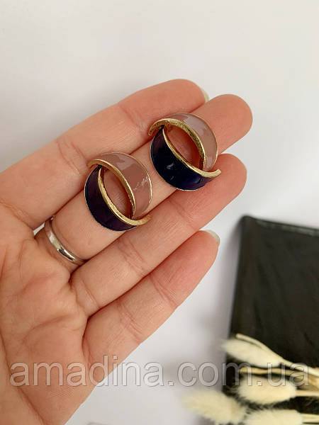 Small Weave Earrings: Dark Blue, Beige, Golden Border - Shop N Save