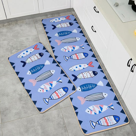 2Pcs Kitchen And Bathroom Non-Slip Floor Mat Set 40x120 And 40x60 Blue - Shop N Save