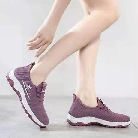 Mesh Lace-Up Sneakers for Women Lightweight Breathable Non-Slip Soft And Comfortable Shoes For Walking Running Jogging Exercise Gym and Outdoor Office Casual Shoes - Red