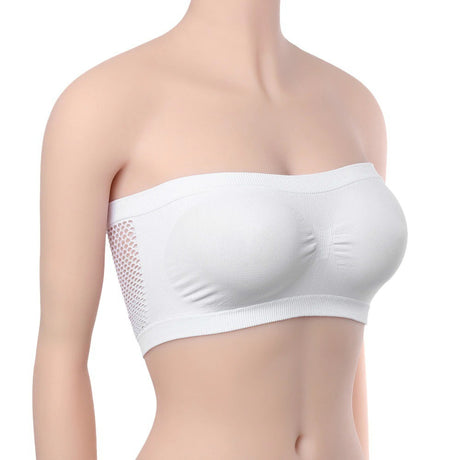 New Breathable Mesh Tube Bra Strapless Crop Top - White - Shop N Save