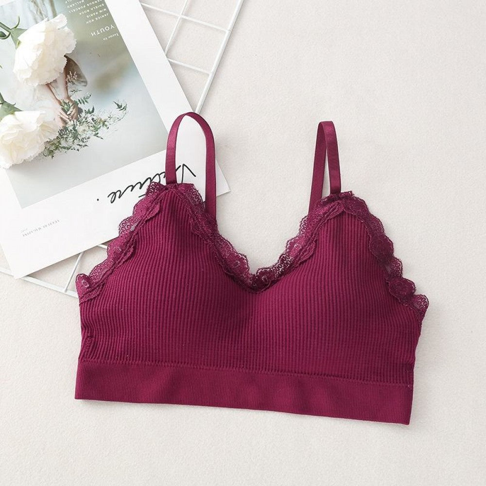 Korean Style Lace Beauty Chest Padded Bra - Wine Red - Shop N Save