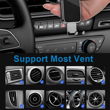 Air Vent Car Phone Holder - Square Shape Strong Grip Air Outlets Ball Head Car Mount Bracket Mobile Holder For All Type Of Car- Black