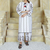 2 Piece Kurti Salwar Embroidery Set - Pure Cotton Collection Stylish Solid Color Light Weight Cotton Fabric Suit Top Bottom Salwar Kameez Indian Pakistani Embroidered Suit For Event Party Outdoor Dress - White - Shop N Save