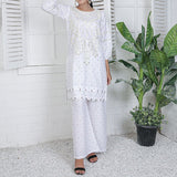 2 Piece Kurti Salwar Embroidery Set - Pure Cotton Collection Stylish Solid Color Light Weight Cotton Fabric Suit Top Bottom Salwar Kameez Indian Pakistani Embroidered Suit For Event Party Outdoor Dress - White - Shop N Save