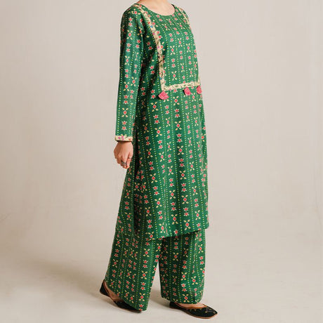 2 Piece Digital Print Kurti Salwar Set - Pure Cotton Collection Stylish Light Weight Cotton Fabric Suit Top Bottom Salwar Kameez Indian Pakistani Printed Suit For Casual Outdoor Dress - Dark Green - Shop N Save