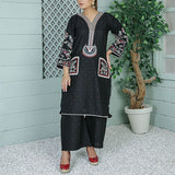 2 Piece Kurti Salwar Embroidery Set - Pure Cotton Collection Stylish Solid Color Light Weight Cotton Fabric Suit Top Bottom Salwar Kameez Indian Pakistani Embroidered Suit For Event Party Outdoor Dress - Black - Shop N Save