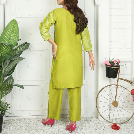 2 Piece Kurti Salwar Embroidery Set - Pure Cotton Collection Stylish Solid Color Light Weight Cotton Fabric Suit Top Bottom Salwar Kameez Indian Pakistani Embroidered Suit For Event Party Outdoor Dress - Green - Shop N Save