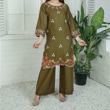 2 Piece Kurti Salwar Embroidery Set - Pure Cotton Collection Stylish Solid Color Light Weight Cotton Fabric Suit Top Bottom Salwar Kameez Indian Pakistani Embroidered Suit For Event Party Outdoor Dress - Dark Green - Shop N Save