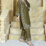 2 Piece Kurti Salwar Embroidery Set - Pure Cotton Collection Stylish Solid Color Light Weight Cotton Fabric Suit Top Bottom Salwar Kameez Indian Pakistani Embroidered Suit For Event Party Outdoor Dress - Dark Green - Shop N Save