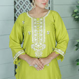 2 Piece Kurti Salwar Embroidery Set - Pure Cotton Collection Stylish Solid Color Light Weight Cotton Fabric Suit Top Bottom Salwar Kameez Indian Pakistani Embroidered Suit For Event Party Outdoor Dress - Green - Shop N Save