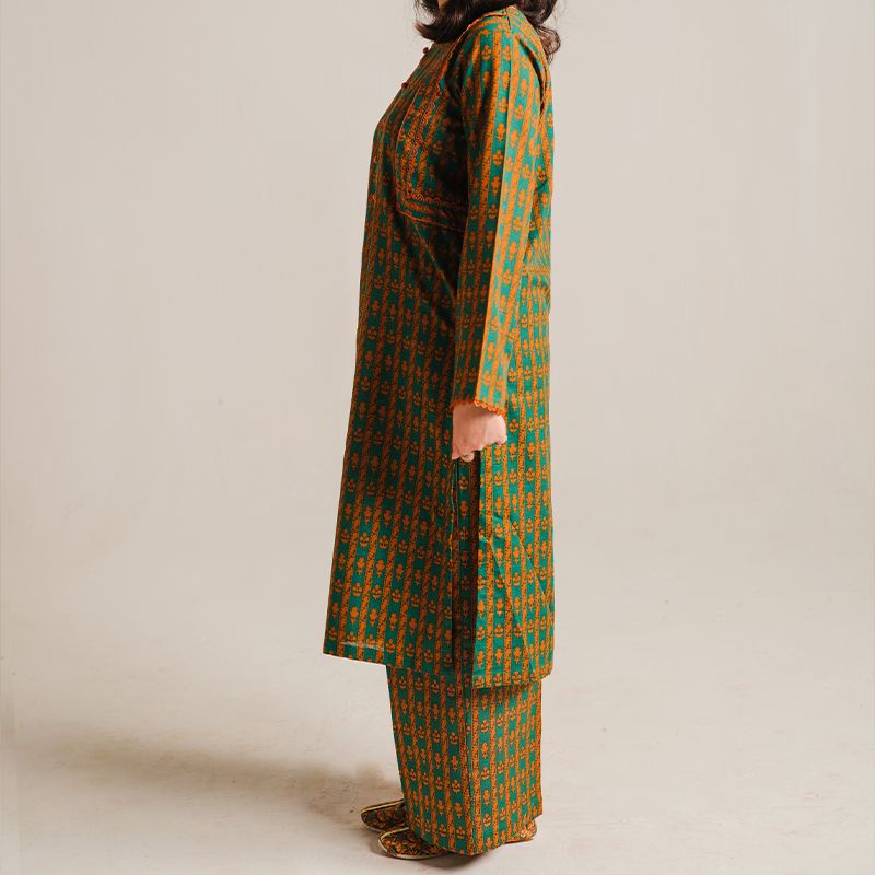 2 Piece Digital Print Kurti Salwar Set - Pure Cotton Collection Stylish Light Weight Cotton Fabric Suit Top Bottom Salwar Kameez Indian Pakistani Printed Suit For Casual Outdoor Dress - Dark Green - Shop N Save